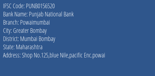Punjab National Bank Powaimumbai Branch IFSC Code
