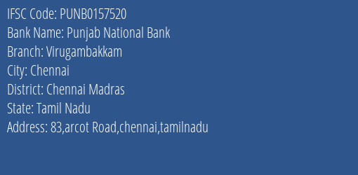 Punjab National Bank Virugambakkam Branch IFSC Code
