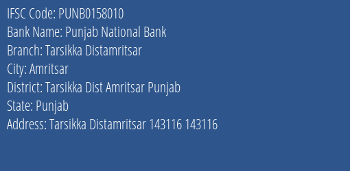 Punjab National Bank Tarsikka Distamritsar Branch IFSC Code