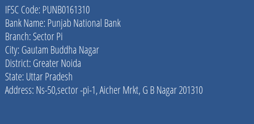 Punjab National Bank Sector Pi Branch IFSC Code