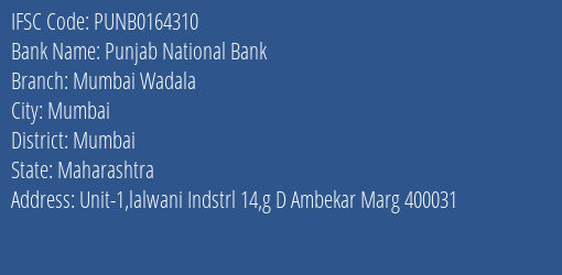 Punjab National Bank Mumbai Wadala Branch IFSC Code