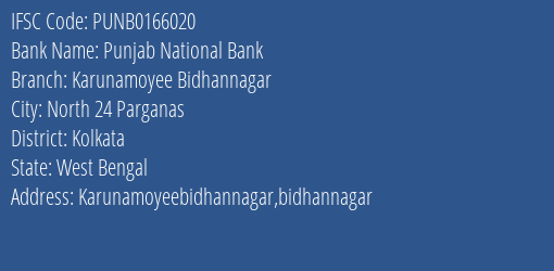 Punjab National Bank Karunamoyee Bidhannagar Branch, Branch Code 166020 & IFSC Code PUNB0166020