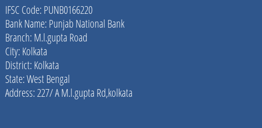 Punjab National Bank M.l.gupta Road Branch, Branch Code 166220 & IFSC Code PUNB0166220