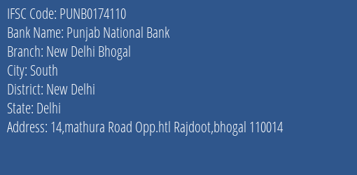 Punjab National Bank New Delhi Bhogal Branch IFSC Code