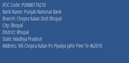 Punjab National Bank Chopra Kalan Distt Bhopal Branch IFSC Code