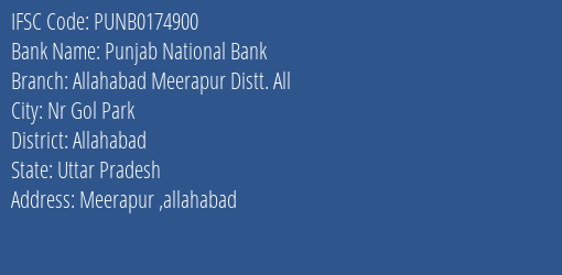Punjab National Bank Allahabad Meerapur Distt. All Branch IFSC Code