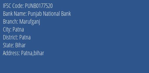 Punjab National Bank Marufganj Branch Patna IFSC Code PUNB0177520