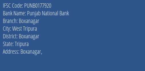 Punjab National Bank Boxanagar Branch Boxanagar IFSC Code PUNB0177920