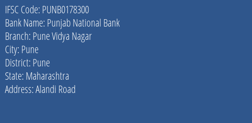 Punjab National Bank Pune Vidya Nagar Branch Pune IFSC Code PUNB0178300