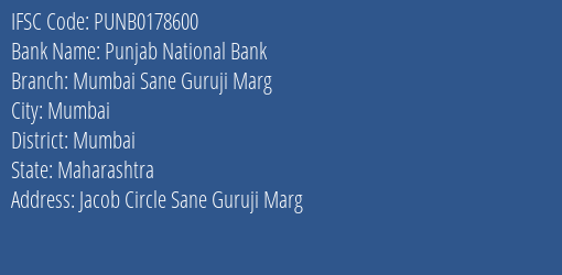 Punjab National Bank Mumbai Sane Guruji Marg Branch IFSC Code