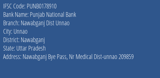 Punjab National Bank Nawabganj Dist Unnao Branch Nawabganj IFSC Code PUNB0178910