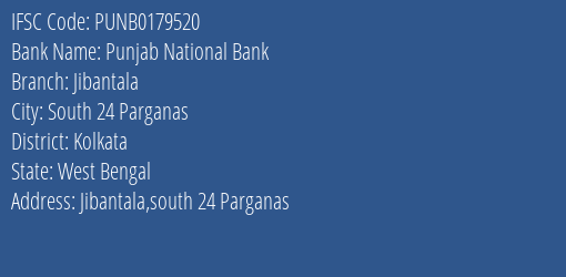 Punjab National Bank Jibantala Branch, Branch Code 179520 & IFSC Code PUNB0179520