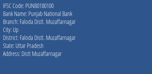 Punjab National Bank Faloda Distt. Muzaffarnagar Branch Faloda Distt. Muzaffarnagar IFSC Code PUNB0180100