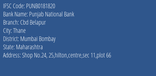 Punjab National Bank Cbd Belapur Branch IFSC Code