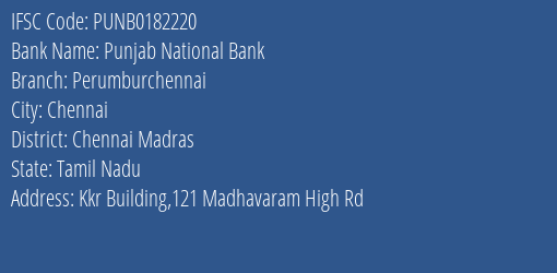 Punjab National Bank Perumburchennai Branch, Branch Code 182220 & IFSC Code PUNB0182220
