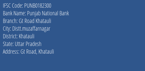 Punjab National Bank Gt Road Khatauli Branch Khatauli IFSC Code PUNB0182300