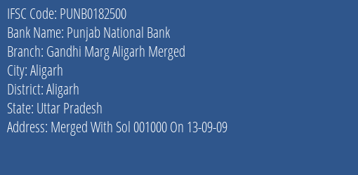 Punjab National Bank Gandhi Marg Aligarh Merged Branch Aligarh IFSC Code PUNB0182500