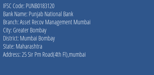 Punjab National Bank Asset Recov Management Mumbai Branch IFSC Code