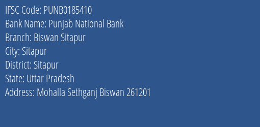 Punjab National Bank Biswan Sitapur Branch Sitapur IFSC Code PUNB0185410