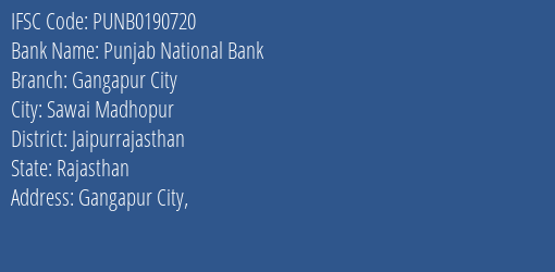 Punjab National Bank Gangapur City Branch IFSC Code