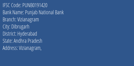 Punjab National Bank Vizianagram Branch Hyderabad IFSC Code PUNB0191420