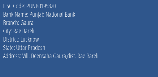 Punjab National Bank Gaura Branch Lucknow IFSC Code PUNB0195820