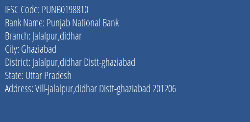 Punjab National Bank Jalalpur Didhar Branch IFSC Code