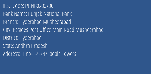 Punjab National Bank Hyderabad Musheerabad Branch IFSC Code