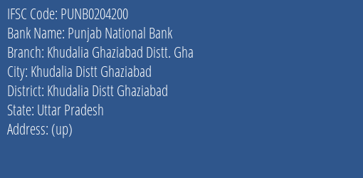 Punjab National Bank Khudalia Ghaziabad Distt. Gha Branch Khudalia Distt Ghaziabad IFSC Code PUNB0204200