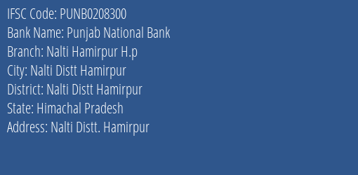 Punjab National Bank Nalti Hamirpur H.p Branch IFSC Code