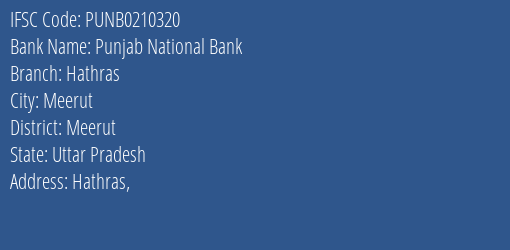 Punjab National Bank Hathras Branch, Branch Code 210320 & IFSC Code Punb0210320