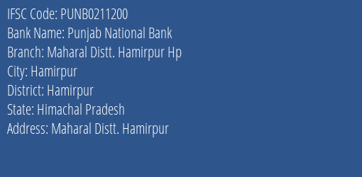 Punjab National Bank Maharal Distt. Hamirpur Hp Branch IFSC Code