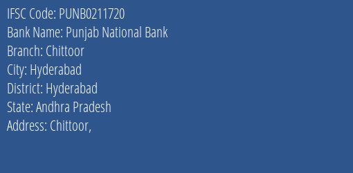 Punjab National Bank Chittoor Branch, Branch Code 211720 & IFSC Code PUNB0211720