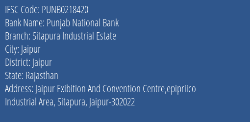 Punjab National Bank Sitapura Industrial Estate Branch, Branch Code 218420 & IFSC Code PUNB0218420