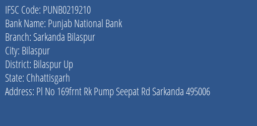 Punjab National Bank Sarkanda Bilaspur Branch IFSC Code
