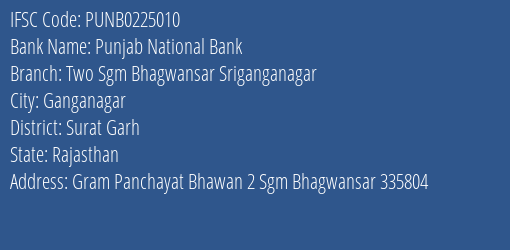 Punjab National Bank Two Sgm Bhagwansar Sriganganagar Branch IFSC Code
