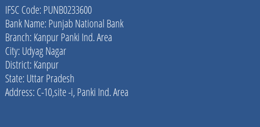 Punjab National Bank Kanpur Panki Ind. Area Branch IFSC Code