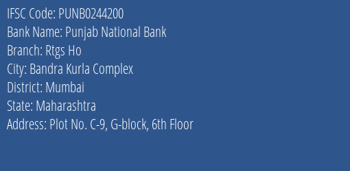 Punjab National Bank Rtgs Ho Branch IFSC Code