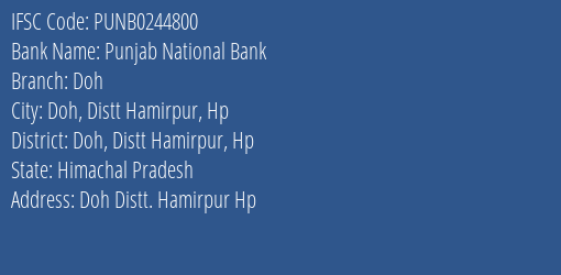 Punjab National Bank Doh Branch IFSC Code