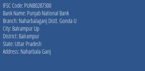 Punjab National Bank Naharbalaganj Distt. Gonda U Branch Balrampur IFSC Code PUNB0287300