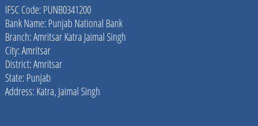 Punjab National Bank Amritsar Katra Jaimal Singh Branch IFSC Code