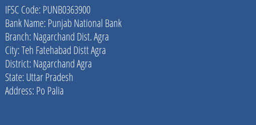 Punjab National Bank Nagarchand Dist. Agra Branch Nagarchand Agra IFSC Code PUNB0363900