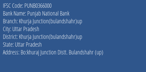 Punjab National Bank Khurja Junction Bulandshahr Up Branch Khurja Junction Bulandshahr Up IFSC Code PUNB0366000