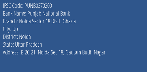 Punjab National Bank Noida Sector 18 Distt. Ghazia Branch Noida IFSC Code PUNB0370200