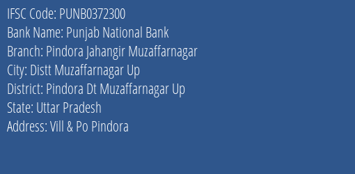 Punjab National Bank Pindora Jahangir Muzaffarnagar Branch Pindora Dt Muzaffarnagar Up IFSC Code PUNB0372300