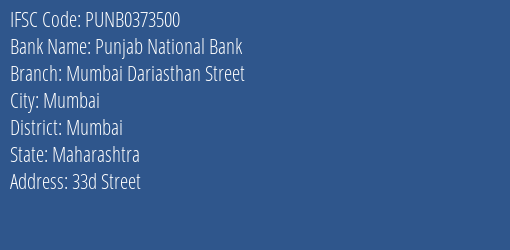 Punjab National Bank Mumbai Dariasthan Street Branch IFSC Code