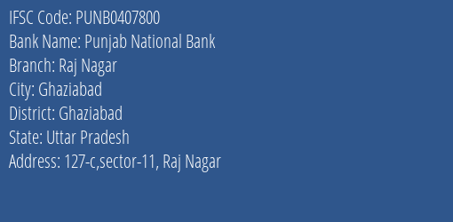 Punjab National Bank Raj Nagar Branch IFSC Code