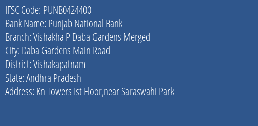 Punjab National Bank Vishakha P Daba Gardens Merged Branch, Branch Code 424400 & IFSC Code PUNB0424400