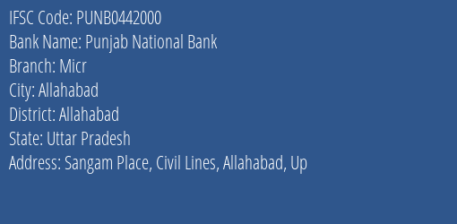 Punjab National Bank Micr Branch, Branch Code 442000 & IFSC Code Punb0442000
