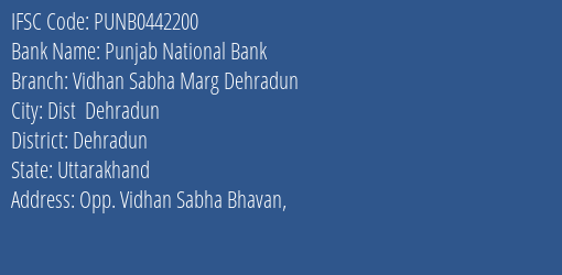 Punjab National Bank Vidhan Sabha Marg Dehradun Branch Dehradun IFSC Code PUNB0442200